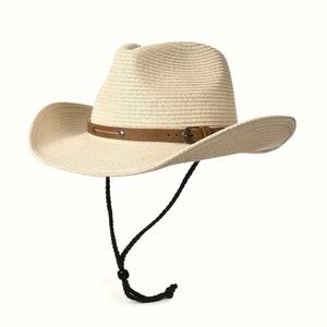 Cream Straw Cowboy Hat with Tan Band